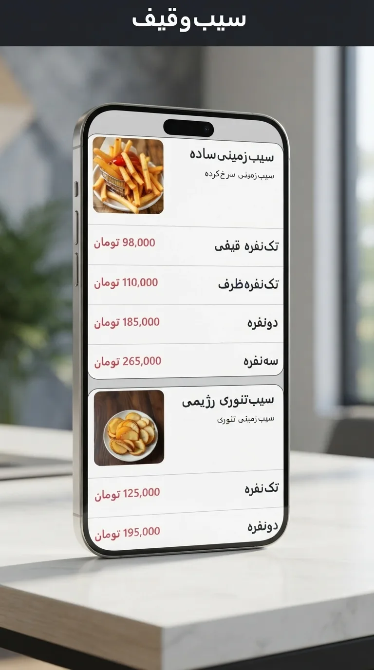 پلتفرم منوی دیجیتال سیب و قیف